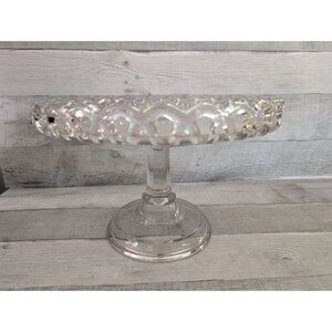 Vintage EAPG Pressed Glass Pedestal Cake Stand Lace Edge Cooperative Flint